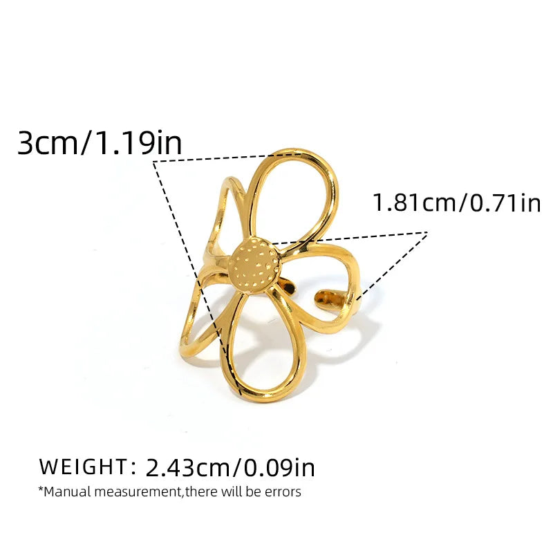 Hohle Gänseblümchen-Blumenringe aus Edelstahl für Damen, schlicht, goldfarben, silberfarben, offener Ring, antiallergisch, rostfrei, stilvoller Schmuck