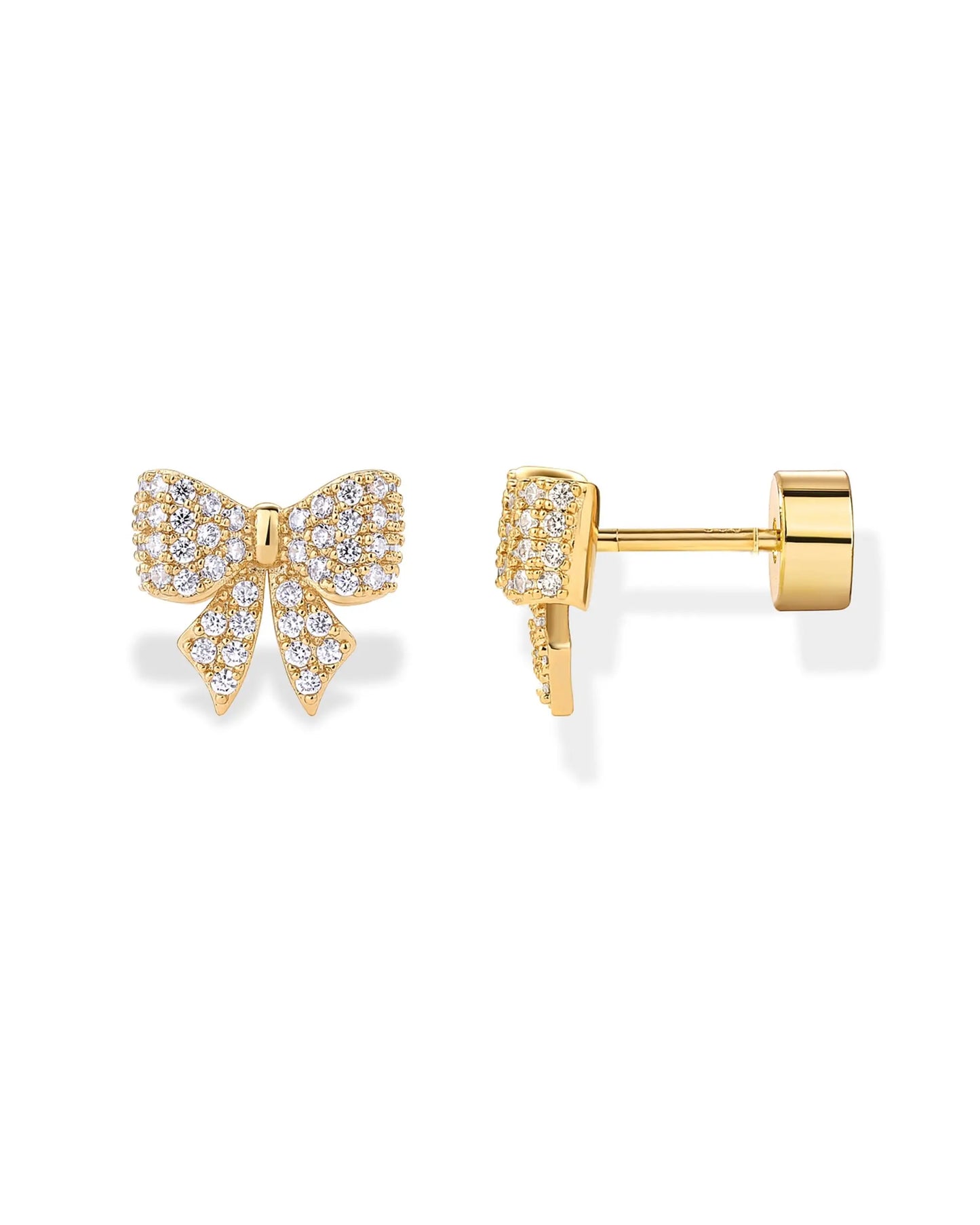 Shevalues 14K vergoldetes Sterlingsilber für Damen, luxuriöse Strass-Bogen-Ohrstecker, modischer Ohrring-Piercing-Schmuck als Geschenk