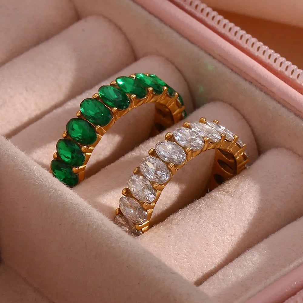 1Pc Trendy Edelstahl 18K Gold Überzogene Oval Zirkonia Ringe Bunte Zirkon Frauen Ring Urlaub Partei Schmuck Mama geschenke