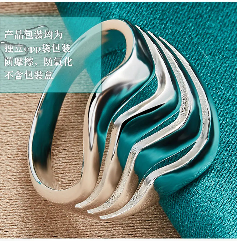 Versilberte Ringe für Frauen, Hochzeit, Party, Modeschmuck, klassischer Jahrestag, Wasserwellenform, Unisex-Paarring für Liebhaber