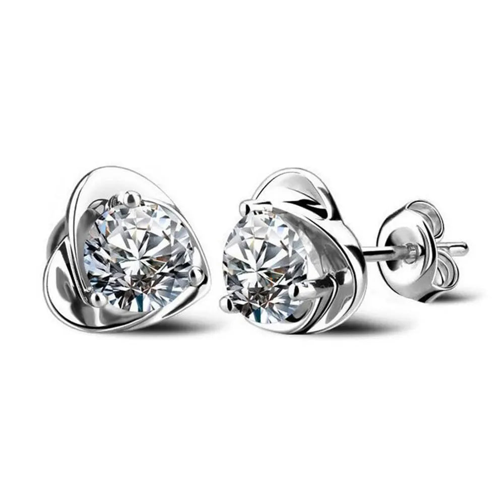 Nadelohrringe aus 925er-Sterlingsilber, modischer, hochwertiger Schmuck, zweireihiger Kristallzirkon, runder Ohrstecker
