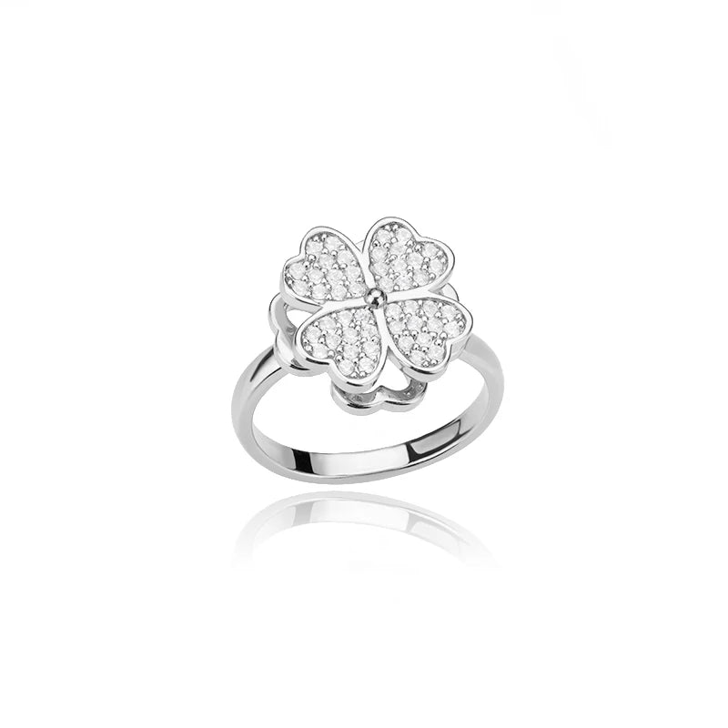 Spinner Zirkon Herz Vierblättriges Kleeblatt Ringe Für Frauen Edelstahl Anti Stress Angst Zappeln Ring Schmuck Weihnachten Geschenk