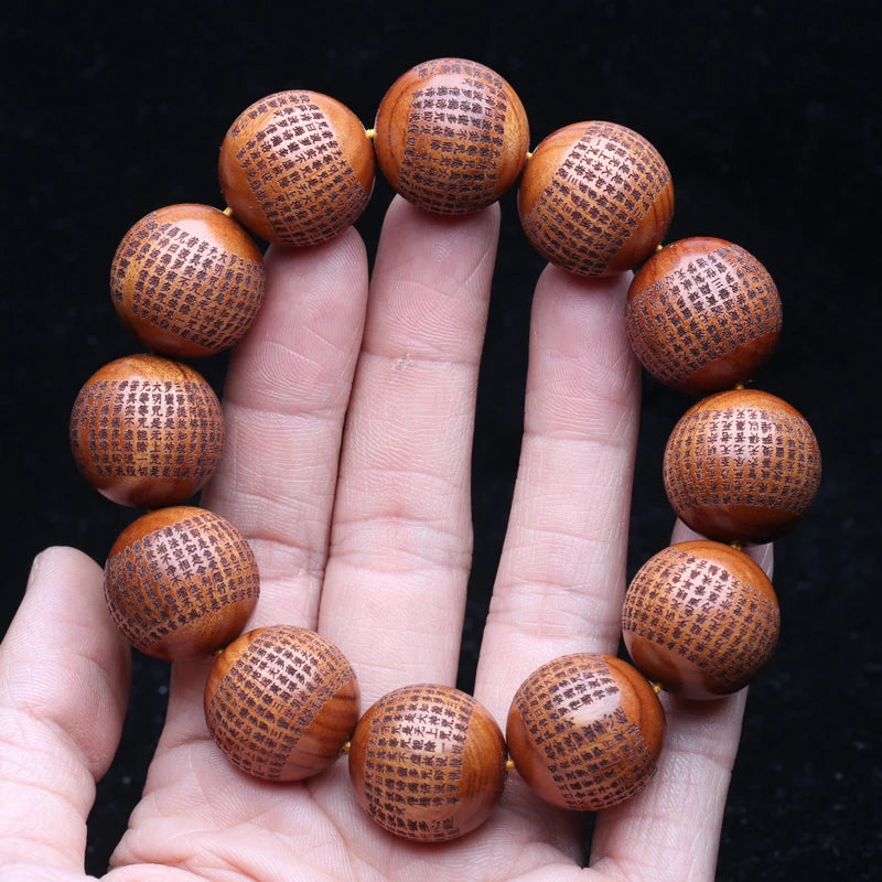 Tibetisch-buddhistisches Armband. 20 mm große Rosenkranzperlen aus massivem Holz für Herren