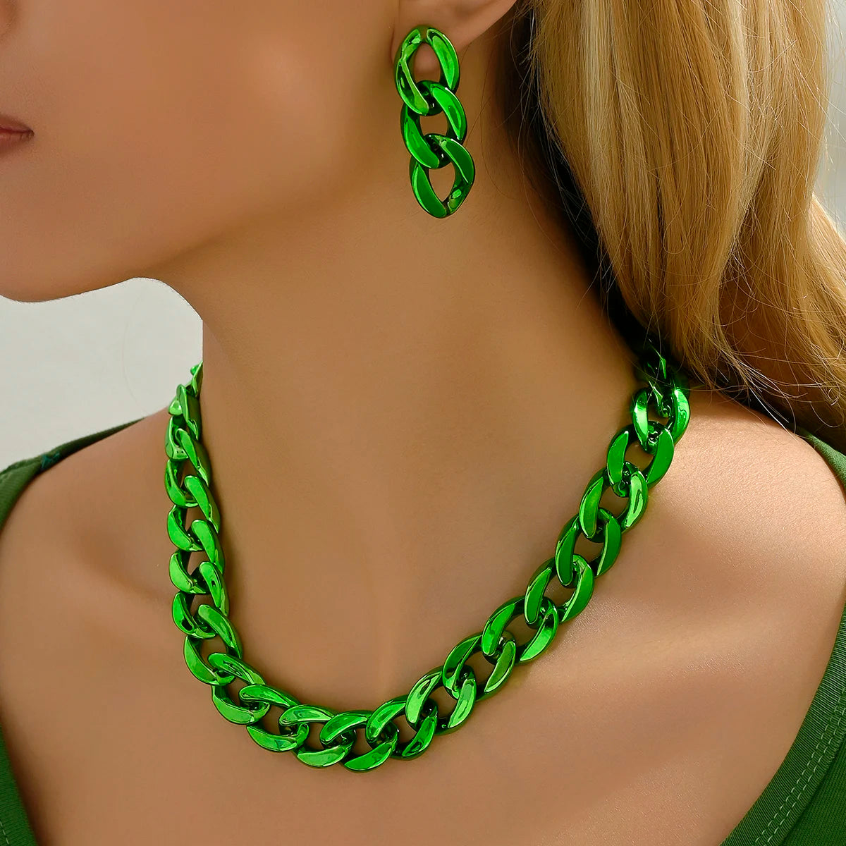 Y2K Vintage Dicke Kante Kubanische Gothic Ohrringe Halskette Für Frauen CCB Gold Farbe Kette Halsketten Charme Party Schmuck set