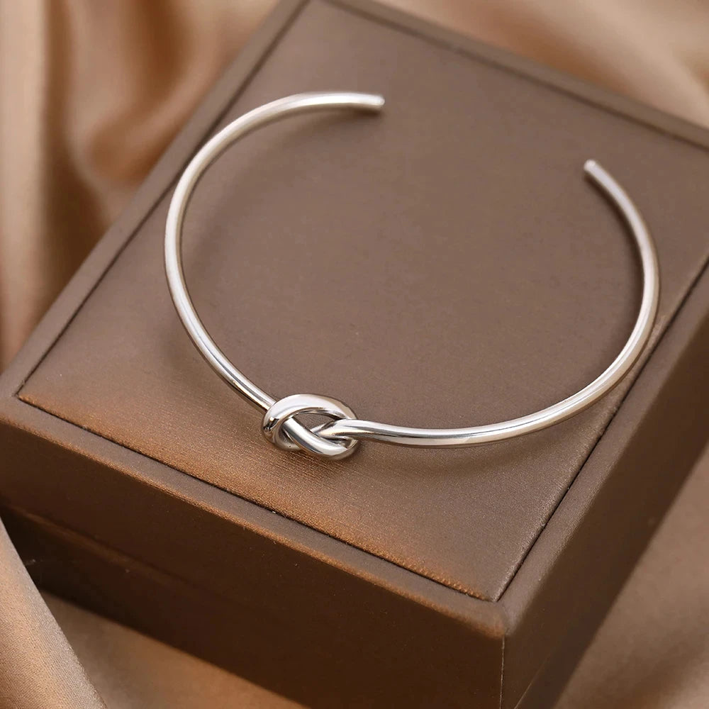 Edelstahl-Armbänder, elegant, trendig, rund, rund, offener Knoten, Armreif für Damen, Schmuck, Goth-Temperament, Alltagskleidung