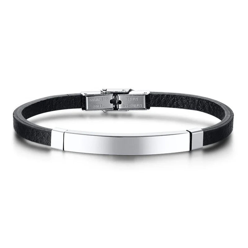 Schlichtes Herren-Armband aus schwarzem Leder, klassische Gold-/Schwarz-/Silberfarbe, geflochtene Armreifen aus Edelstahl für Männer, Geschenk für Freunde