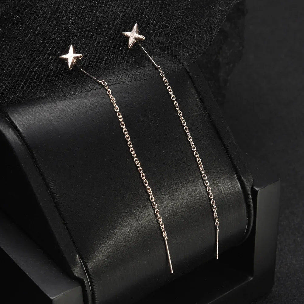 Trend Edelstahl Lange Draht Quaste Gewinde Kette Stern Anhänger Tropfen Ohrring frauen Ohr Linie Gerade Hängen Ohrringe Schmuck