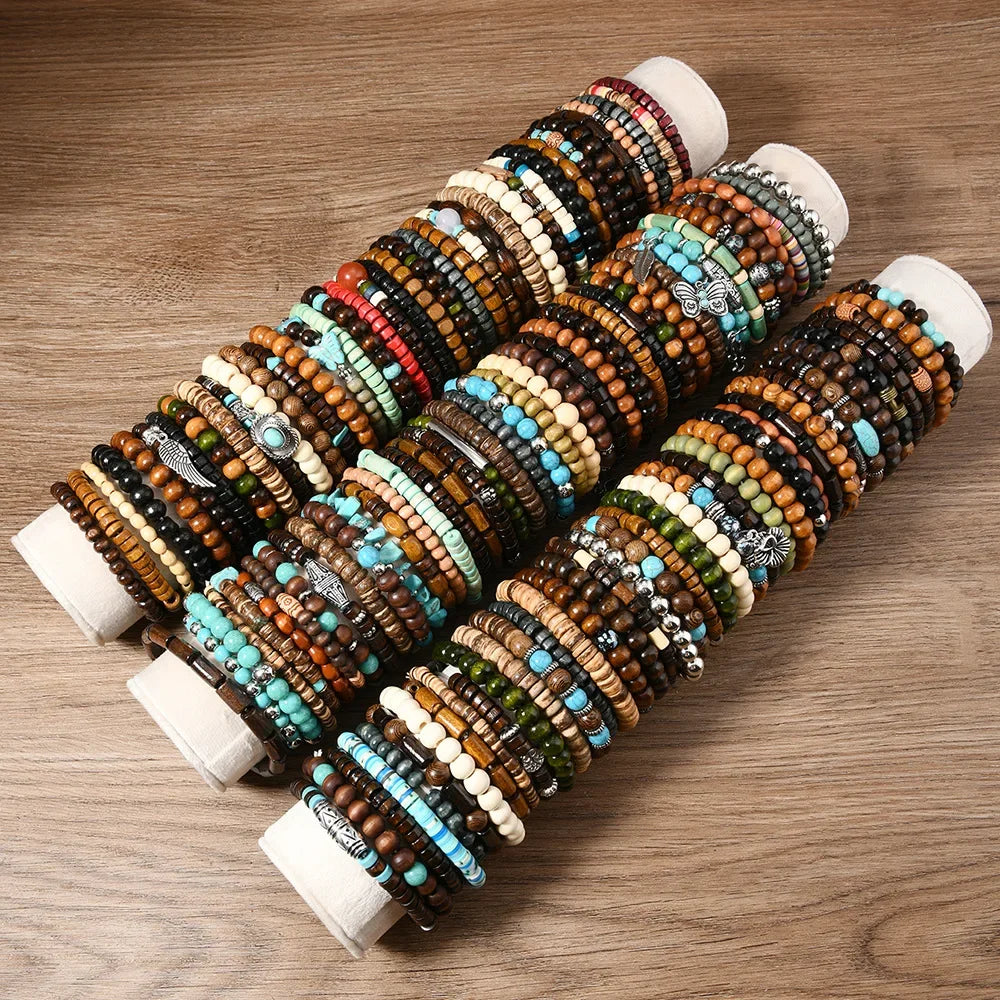Armband mit elastischen Perlen im Vintage-Stil, 45-teiliges Set, zufällige Lieferung, Handschmuck, Anhänger, Naturstein, Schmetterlingsform