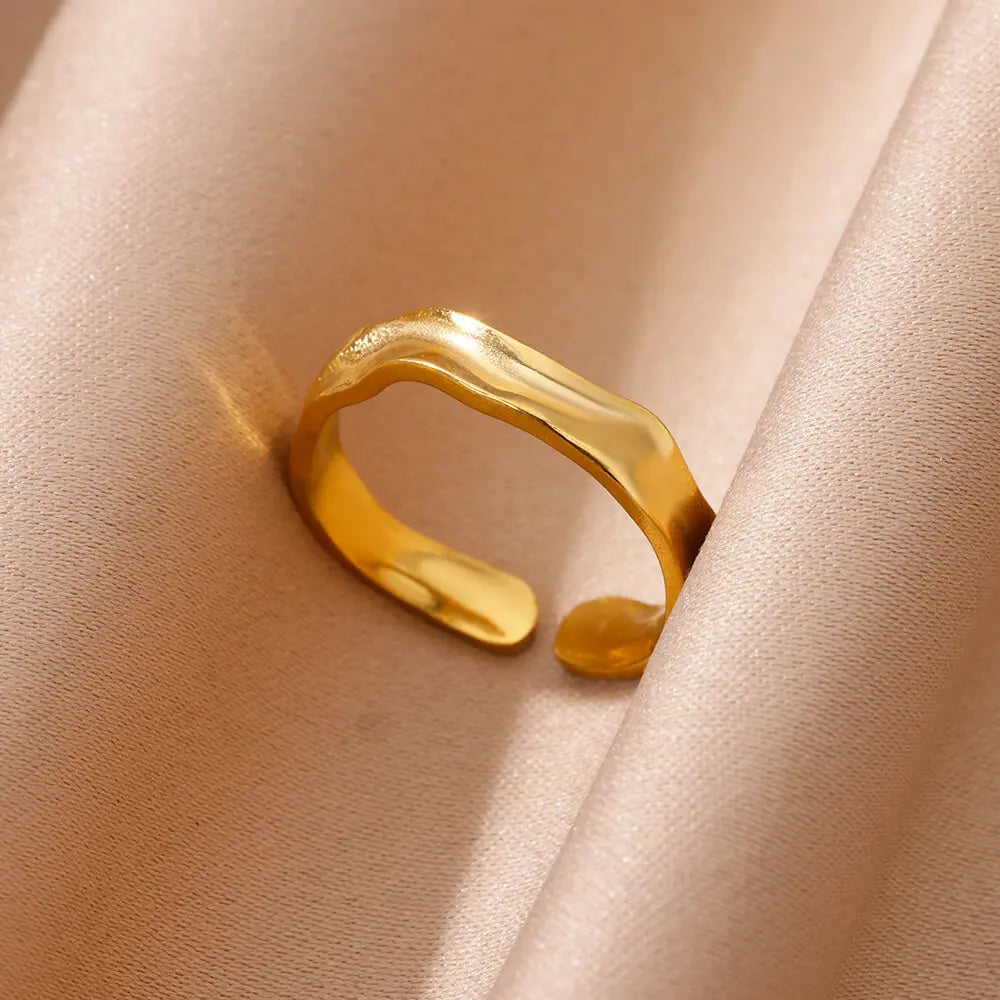 Minimalistische Textur Edelstahl Geometrische Ringe für Frauen Gold Farbe Öffnung Paar Ring Ästhetische Hochzeit Weihnachten Schmuck