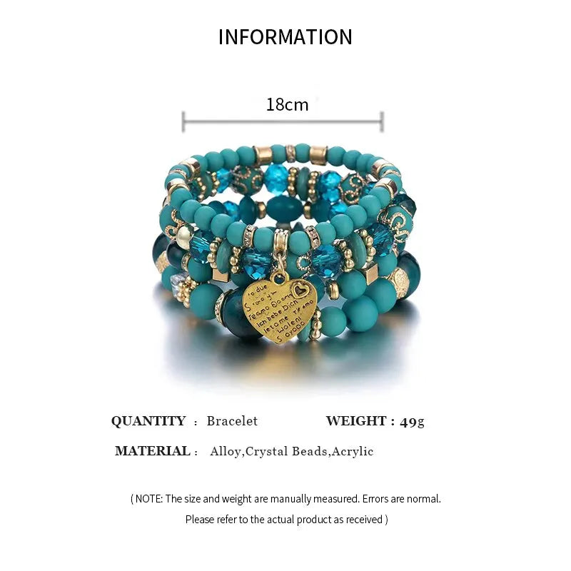 4 teile/satz Boho Strang Armbänder Für Frauen Kristall Perlen Armbänder Herz Brief Elastische Armreifen Armband Yoga Schmuck Geschenke