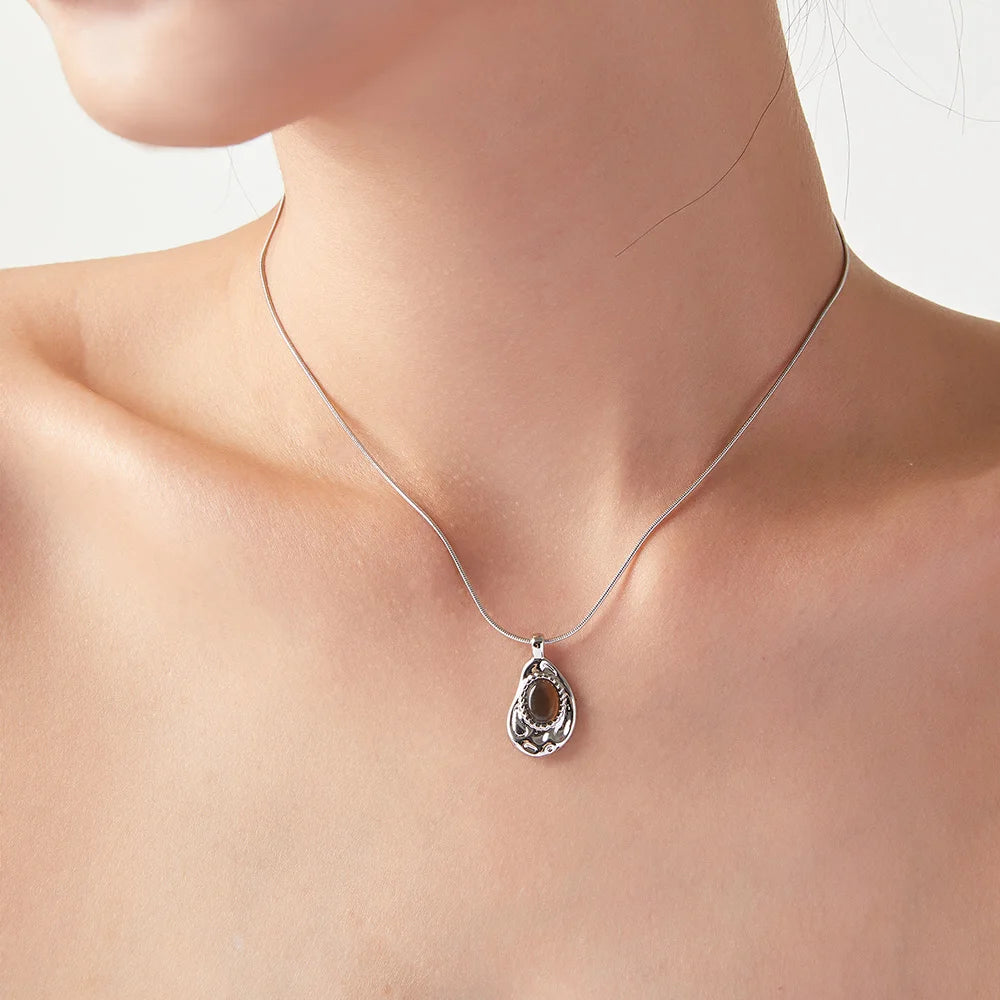 Kupfer Anhänger Edelstahl dünne Schlangen kette Halsketten für Frauen Männer braun Tigerauge Hals Halsreif Hip Hop Unisex Schmuck