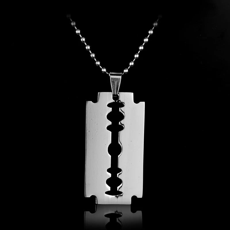 Edelstahl Klinge Rasiermesser Halsketten Gothic Punk Männer Schmuck Silber Farbe Metall Anhänger Halskette Hiphop Zubehör