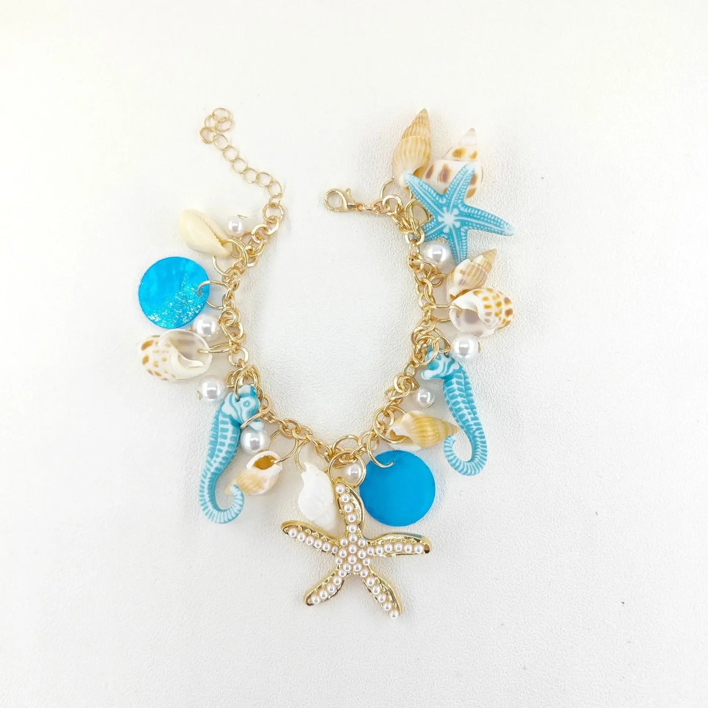 Trendiges Damen-Armband im Sommerurlaubsstil, Ozeanwelle, böhmisches Design, Muschelhai, Strandschmuck, Seestern, Sand, Dollar, Zeitmesser