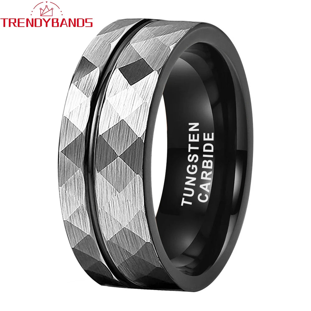 Ringe für Männer Frauen Hochzeit Band Schwarz Hartmetall Engagement Mode Schmuck Gehämmert Gebürstet Comfort Fit