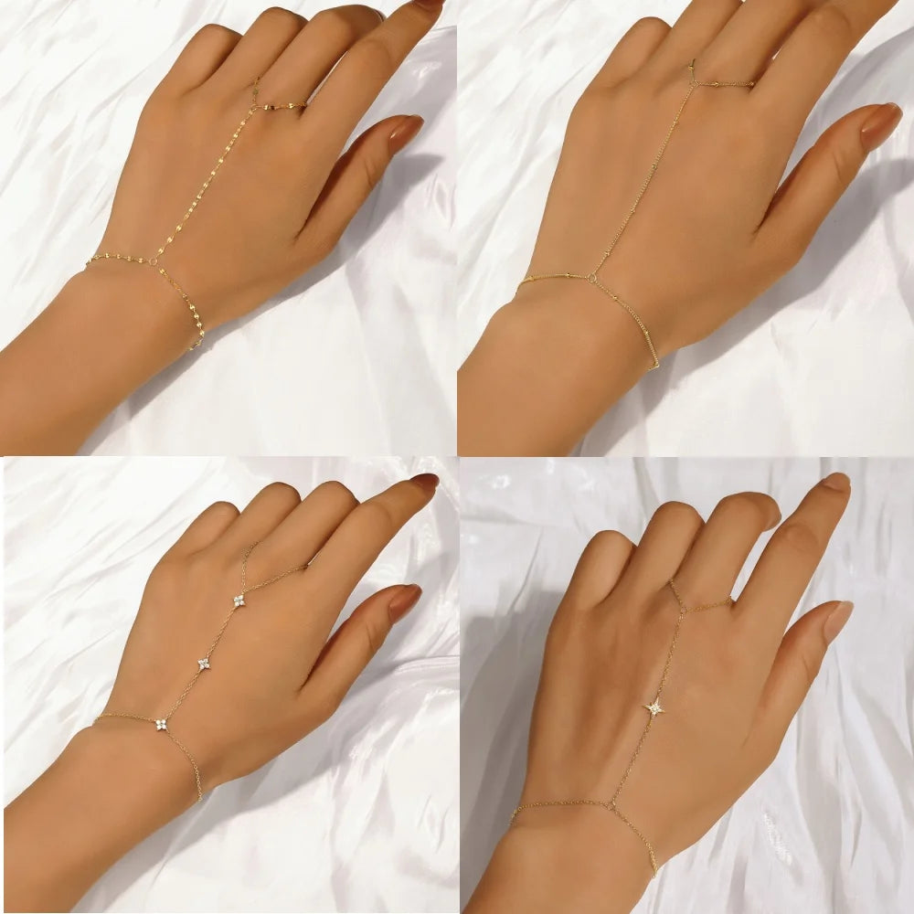ROXI 925 Sterling Silber Herz/Stern Zirkon Armband mit Finger Design für Frauen Hand Kette Zubehör Party Schmuck Geschenk