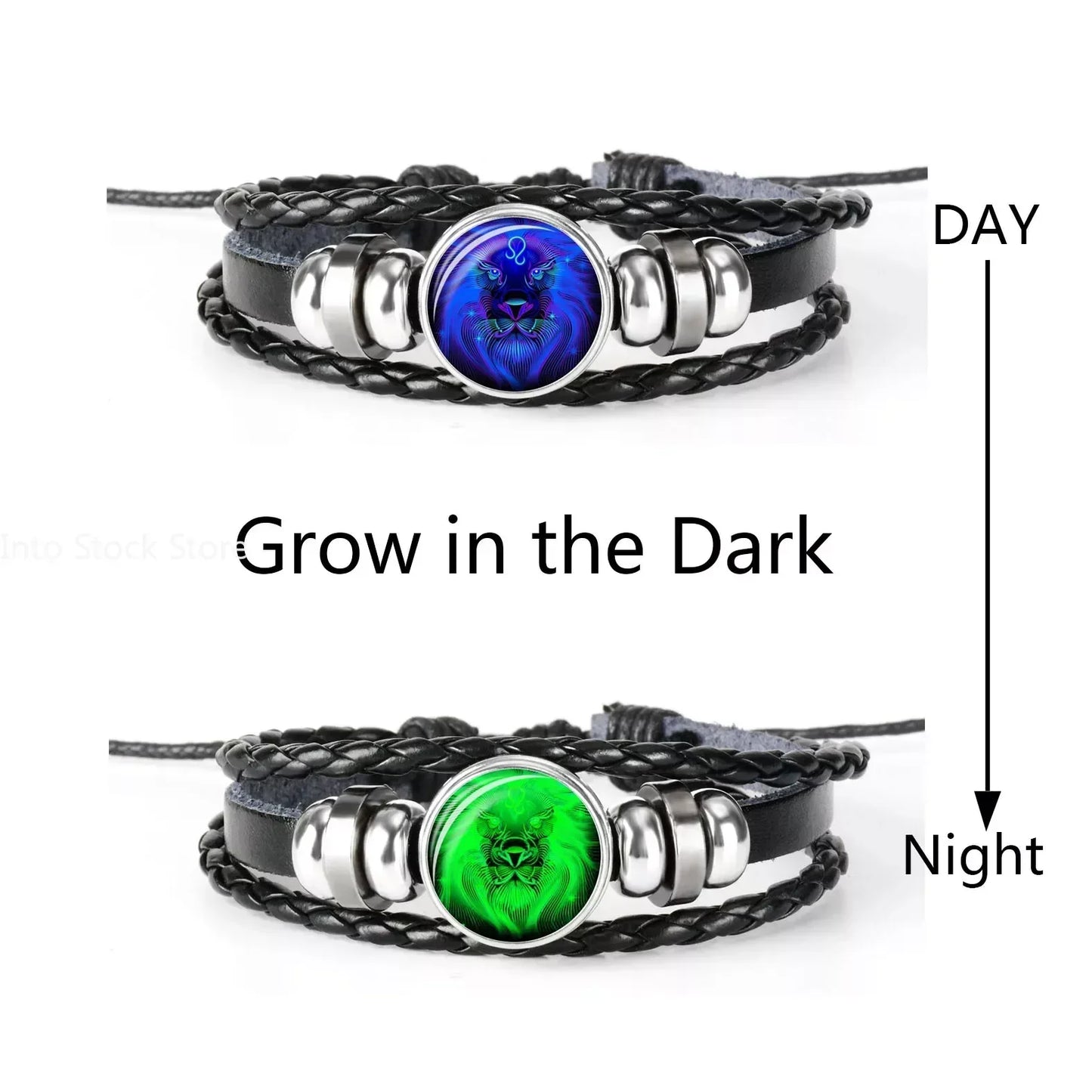 Zwillinge Löwe, Waage, Skorpion, Schütze, 12 Sternbild, leuchtendes Armband, Lederarmband, Sternzeichen-Charm-Schmuck, Armband für Herren