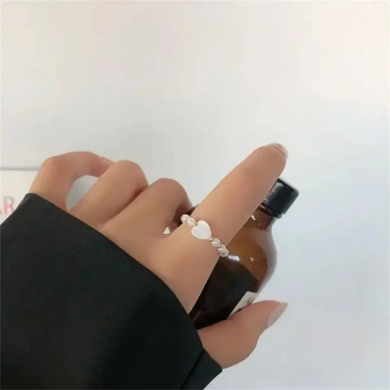 Ringe für Frauen, elegantes Herz, Imitationsperle, Fee, Vintage, schlicht, Retro, Zeigefingerring, weiß, süß, minimalistischer Schmuck, Geschenk