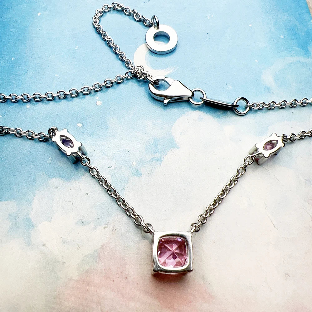 Rosa Stein-Halskette und Ohrring-Schmuckset, Frühling, brandneues 925er-Sterlingsilber, romantisches Geschenk für Frauen
