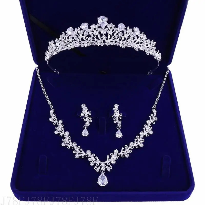 J78F Brauthochzeit Schmuck Set Shiny Zirkon Halshärerohrringe Kristall für Frauen