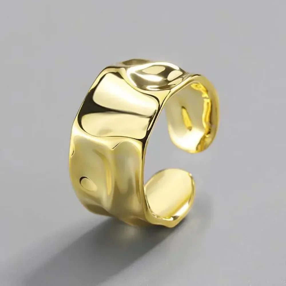 Mode Silber Farbe Unregelmäßige Öffnung Ring Für Frauen Männer Geometrische Breite Punk Ringe Einzigartige Design Finger Schmuck Für Party