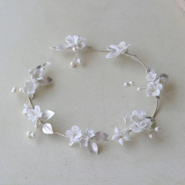 SLBRIDAL Handgemachte Luxus Strass Süßwasser Perlen Ceram Blume Braut Tiara Hochzeit Brautjungfern Krone Frauen Haar Schmuck