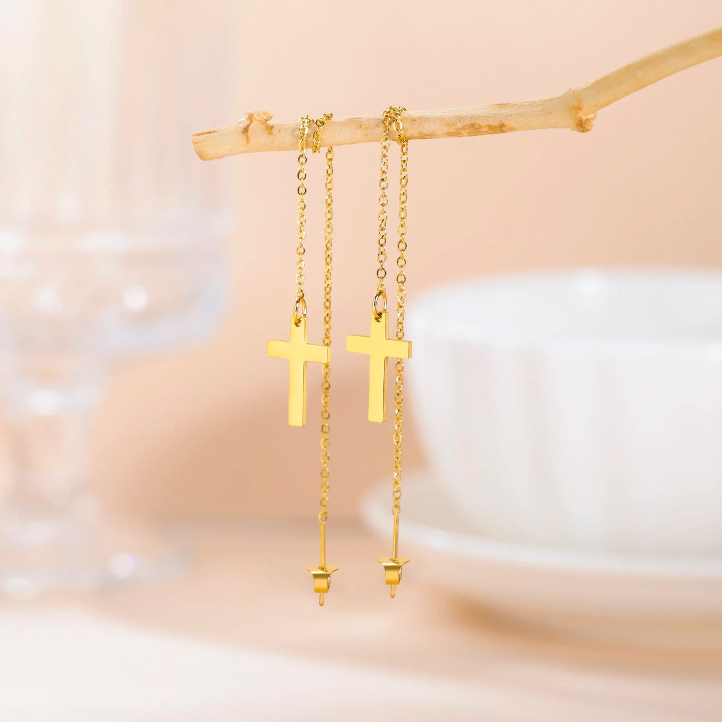 Cazador Kreuz Lange Quaste Ohrringe für Frauen Edelstahl Schmuck Christian Ohrringe Jesus Valentinstag Geschenk Großhandel