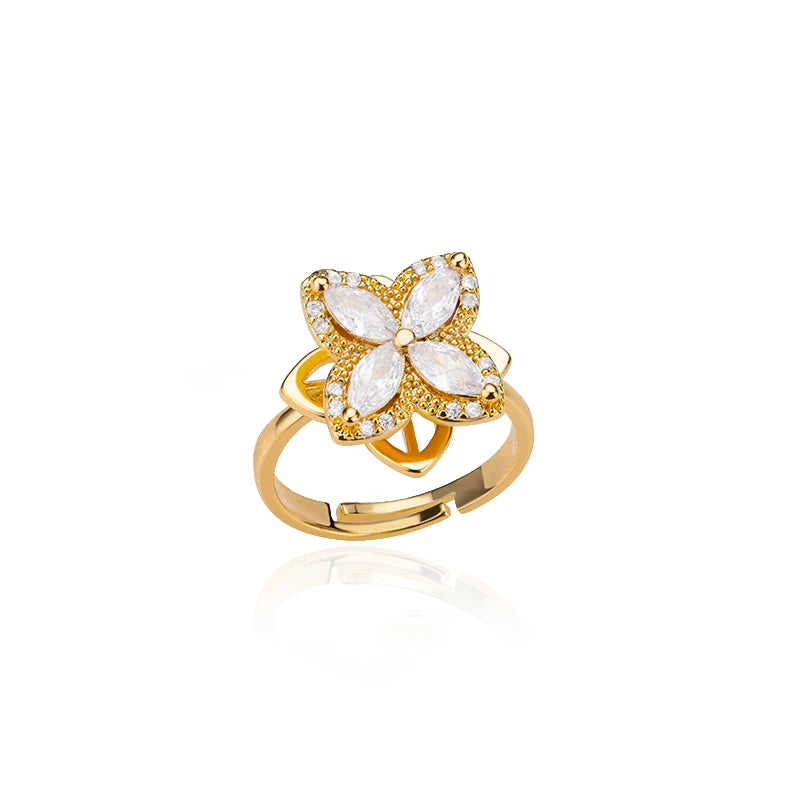 Spinner Zirkon Herz Vierblättriges Kleeblatt Ringe Für Frauen Edelstahl Anti Stress Angst Zappeln Ring Schmuck Weihnachten Geschenk