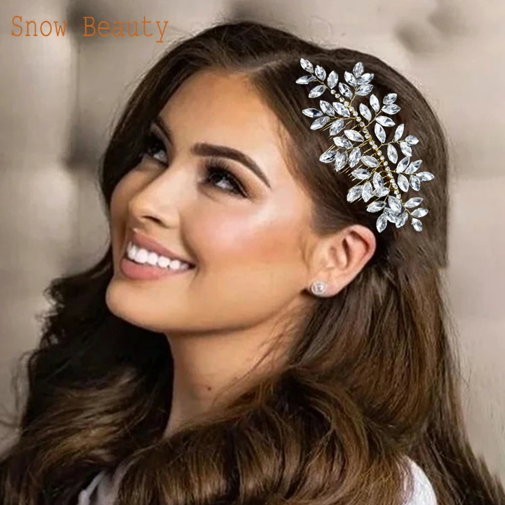 A499 Silber Gold Farbe Haar Kamm Kristall Hochzeit Kopf Stück Braut Kopfbedeckungen Frauen Haar Zubehör Party Pin Clip Prom Stirnband