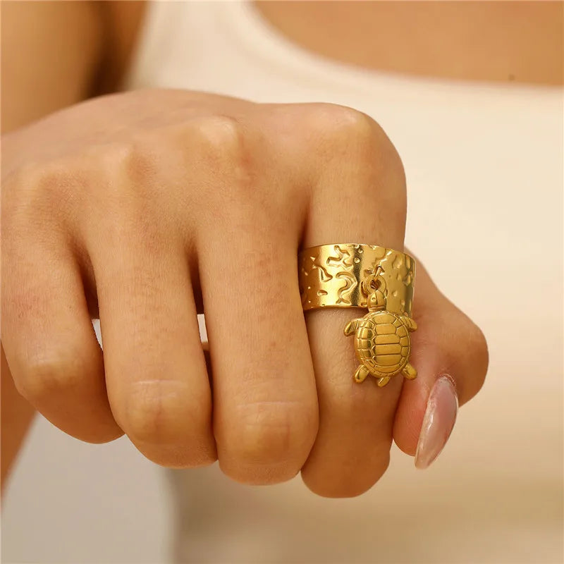 Mode Meer Tier Anhänger Ring für Frauen Runde Geometrische Joint Schmuck Mädchen Urlaub Edelstahl Charme Ringe Großhandel