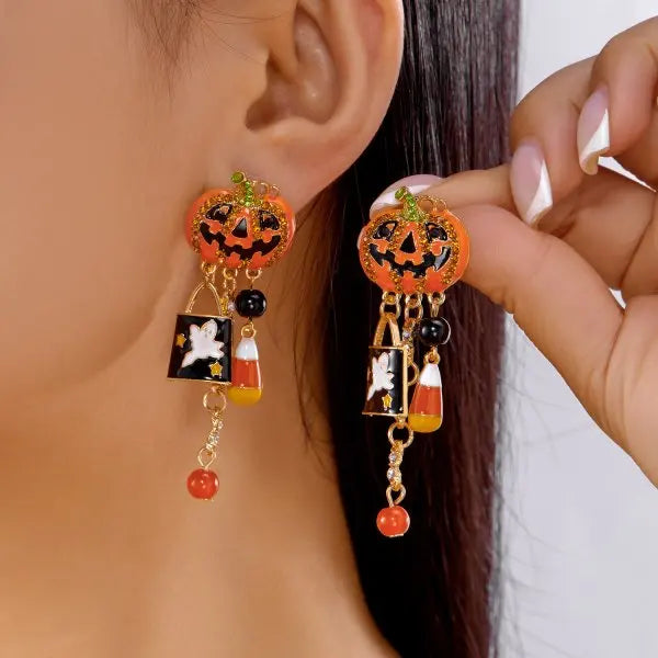 Halloween Niedliche Kürbis Geist Kristall Zirkon Baumeln Ohrringe für Frauen Lange Quaste Tropft Ohrring Halloween Party Schmuck