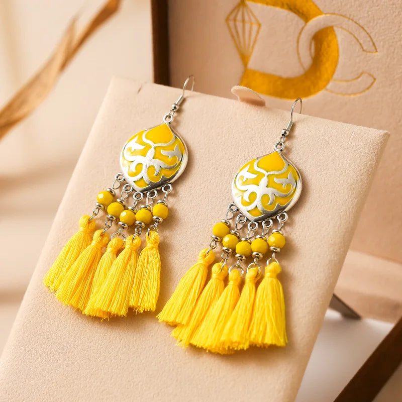 Vintage Ethnische Bunte Quaste Ohrringe für Frauen Elegante Pfirsich Herz Kristall Legierung Ohrring Party Hochzeit Täglichen Schmuck