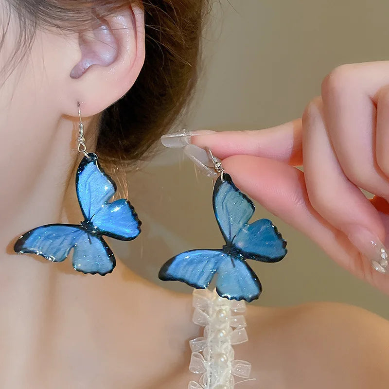 Blaue Schmetterling Halskette Armband Schmuck Set für Frauen Boho Leder Kette Choker Halskette Armreif Imitation Pealr Ohrringe
