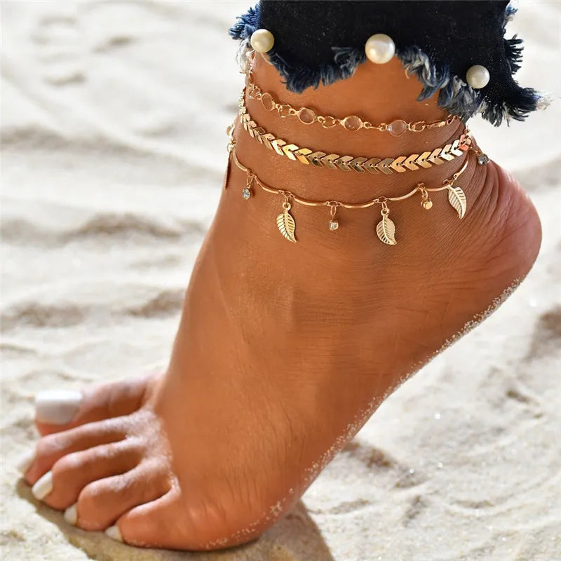 Boho Gold Silber Farbe Quaste Kette Armband Fußkettchen Charms Schlange/Seestern/Herz Sexy Bein Knöchel Auf Fuß kette Strand Schmuck
