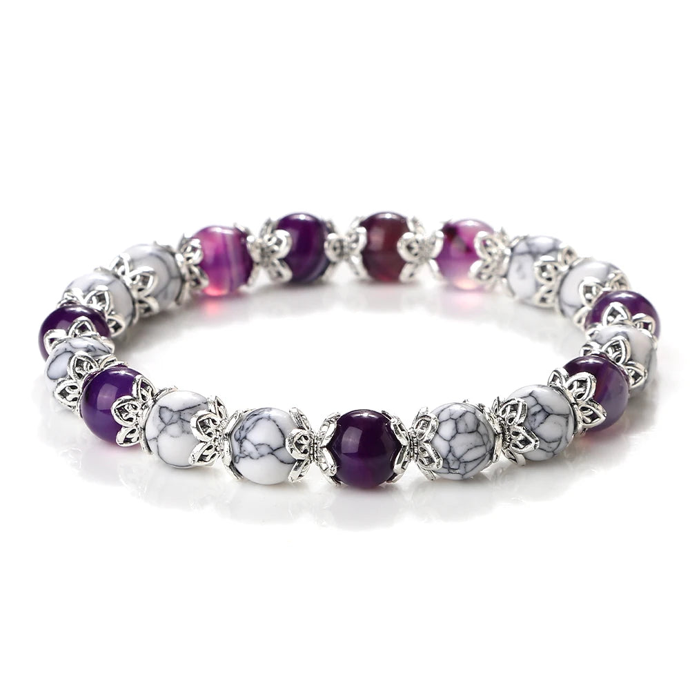 Gebet Lotus Legierung Spacer Perlen Armband 8mm Natürliche Cat Eye Streifen Achat Perlen Armreif Kette Pulsera Schmuck Geschenk für freund Neue