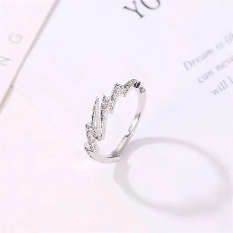 Punk Neue Hip Hop Silber Farbe Blitz Offene Ringe für Frauen Männer Trendy Unregelmäßigen EKG Zeigefinger Ring Persönlichkeit Schmuck Geschenk