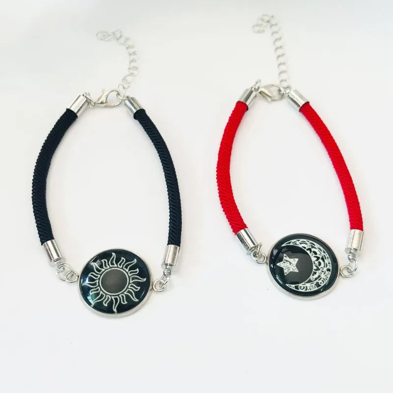 Trendy Sonne Mond Runde Anhänger Geflochtene Armbänder Frauen Männer Romantische Paar Einstellbare Armbänder Mode Schmuck