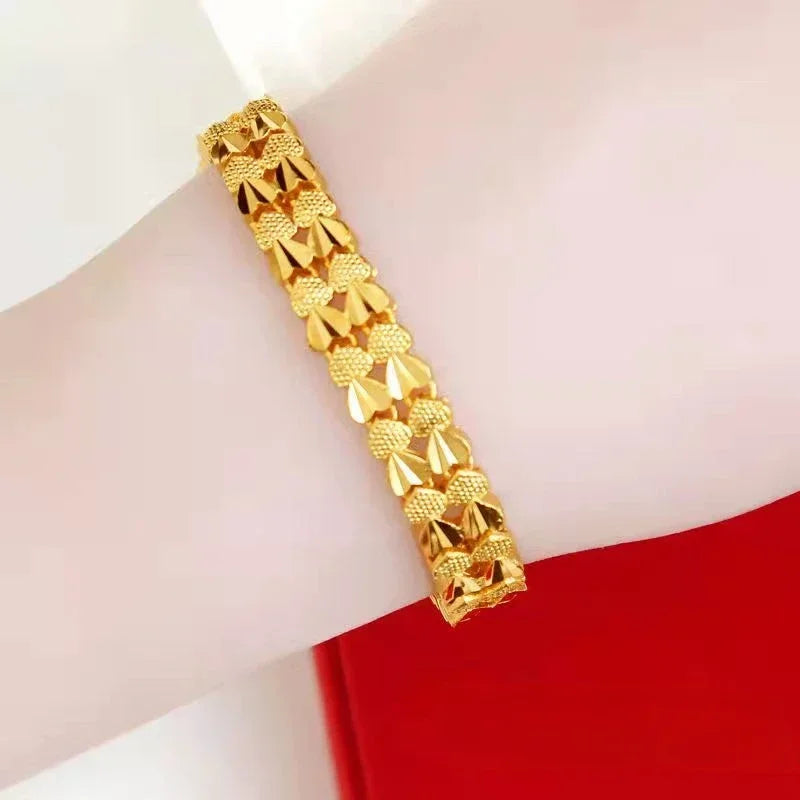Überzogenes Goldarmband, weiblich, rein vergoldet, goldene Liebe, Glücksperle, Doppel-Herz-Phoenix-Schwanz-Schmetterlings-Armreif, Schmuck