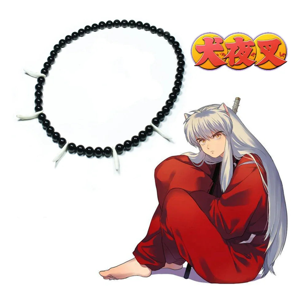 Anime Inuyasha Halskette Wort Geist Rosenkranz Schwarz Perlen Halskette Armreif Logo Anhänger Schmuck Geschenk