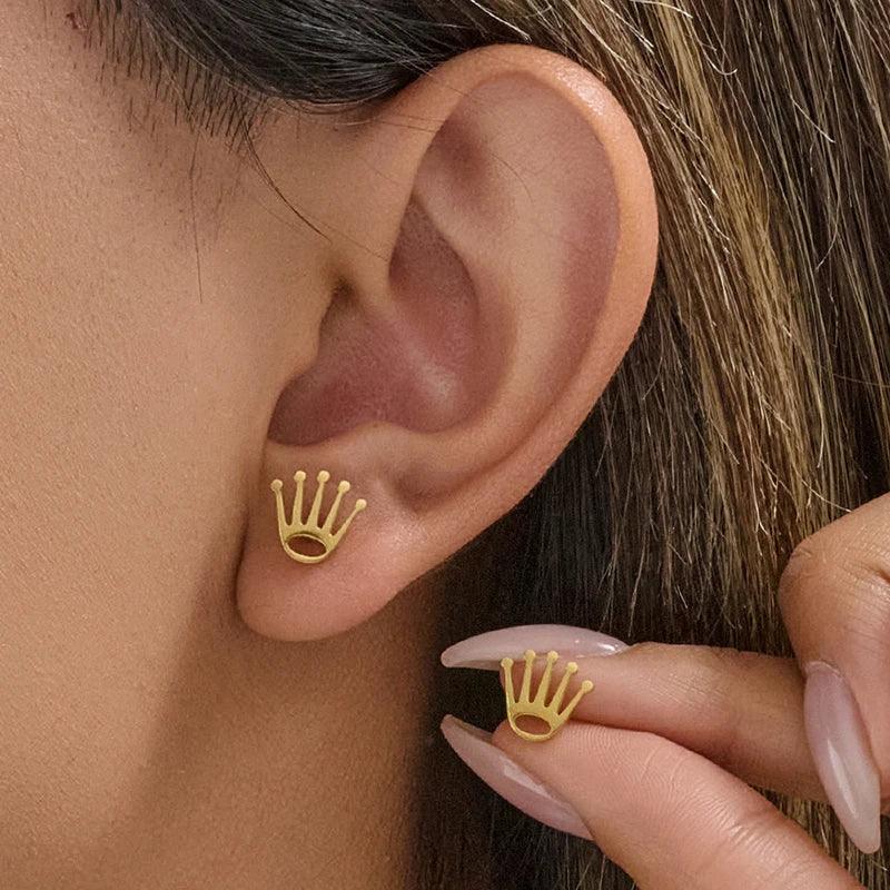 Zarte kleine Kronen-Ohrstecker für Damen, goldfarben, Geometrie, Augen, minimalistisch, Party, Sommer, Modeschmuck, Accessoires