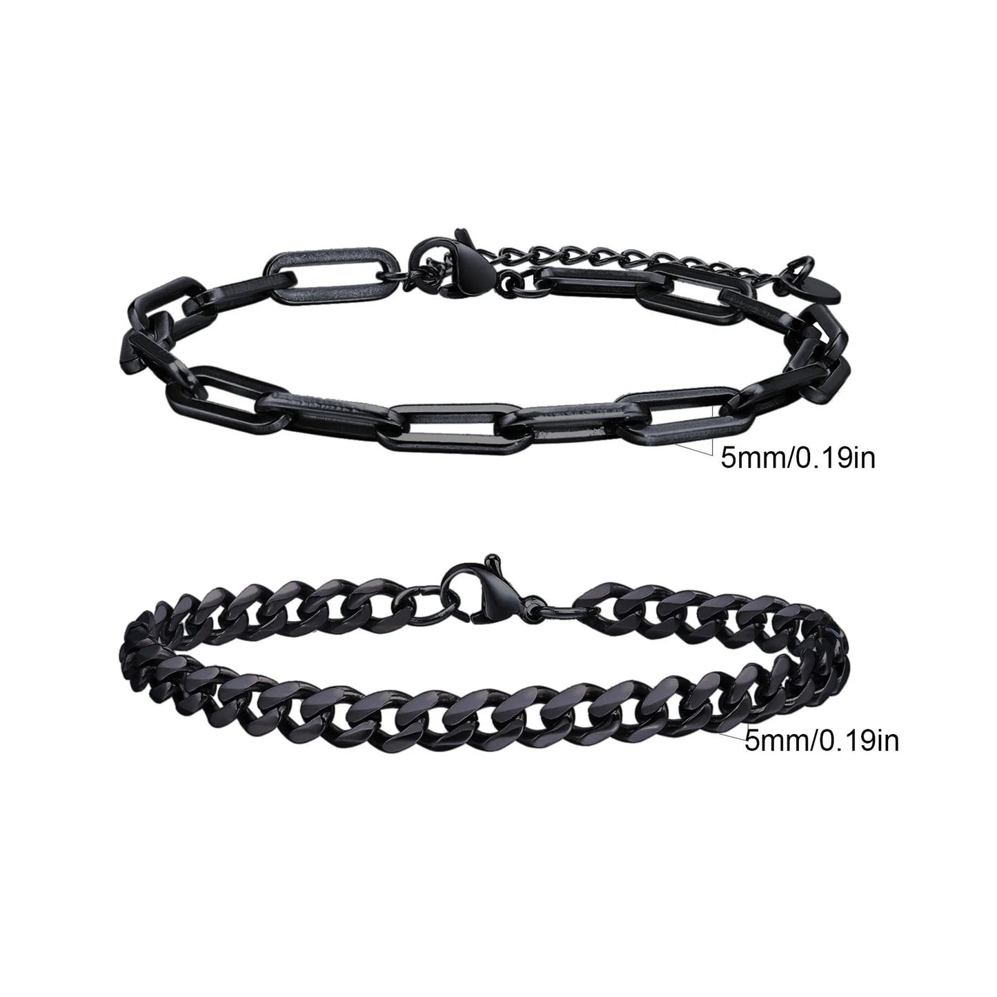 Stilvolle kubanische Kettenarmbänder für Herren, 2 Stück/Set Edelstahl gestapeltes rechteckiges Kettenarmband, Hip-Hop-Kausal-Schmuckgeschenk