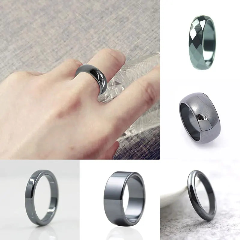 1pc natürliche Hämatit Steinringe für Frauen Männer Mode flache einfache Ring Paar Schmuck Geschenk Hochzeit Weihnachten Liebhaber Ringe