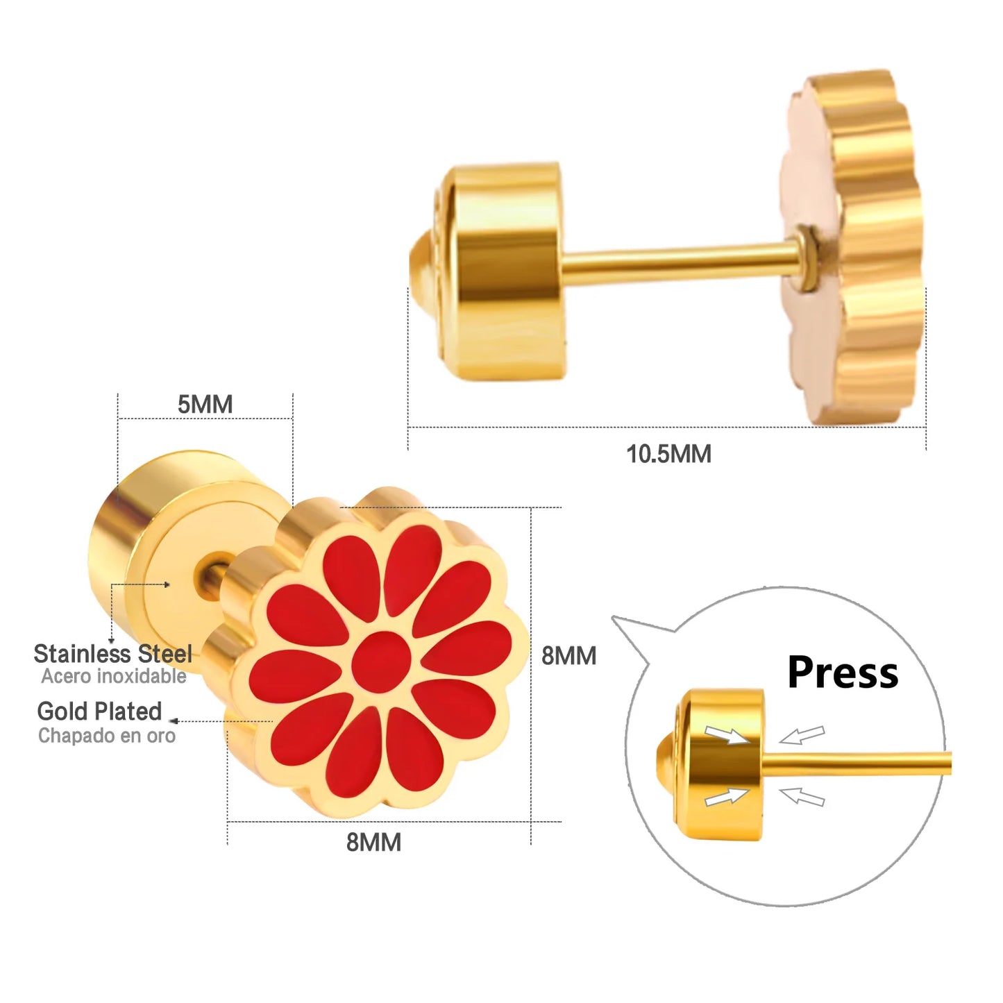 LUXUKISSKIDS Ohrstecker aus chirurgischem Stahl für Mädchen/Frauen, Erdbeere, Regenbogen, niedliches romantisches Piercing, winziger Schmuck mit hypoallergenkeit