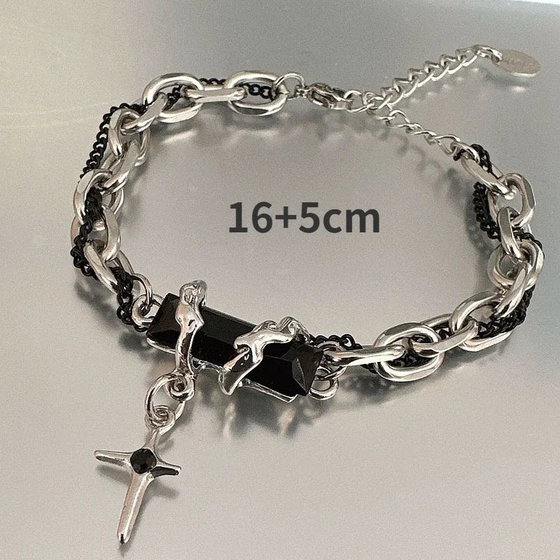 2024 Retro Schwarz Zirkon Stern Armband für Frauen Männer Geschenke Trend Titan Stahl Kette Unisex Goth Schmuck Neue Paar Zubehör