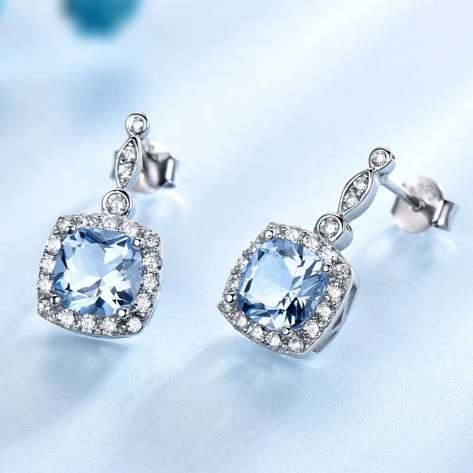 TBCYD Blau Topas Mode Schmuck Set Für Frauen S925 Sterling Silber Diamant Ring Ohrring Armband Halskette Partei Edlen Schmuck
