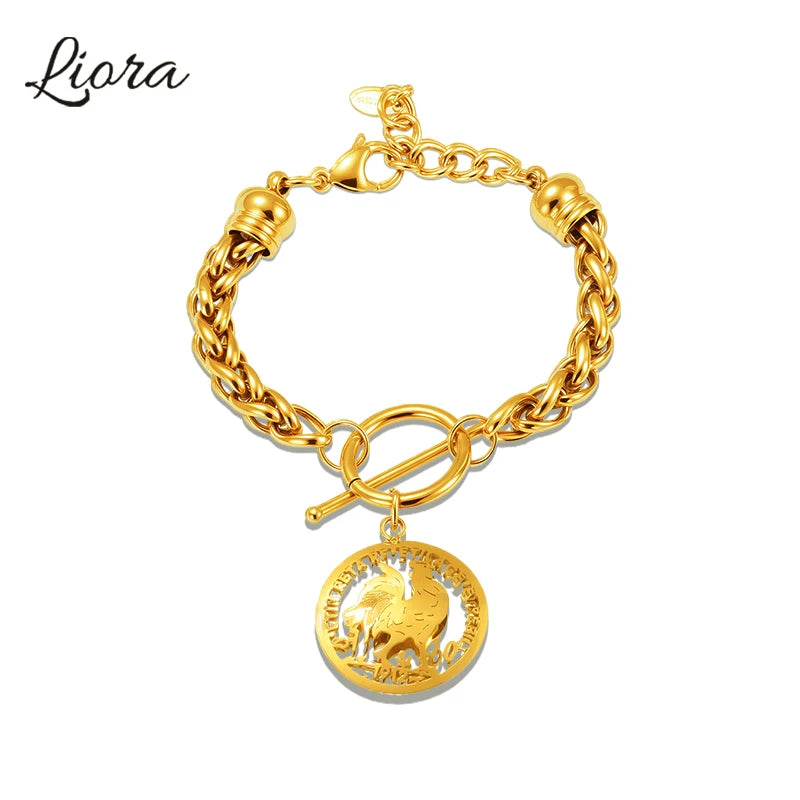 Liora Trendy Edelstahl Animel Cock Runde Anhänger Armbänder Für Frauen Korb Kette OT Verschluss Armbänder Kein Anlaufen Schmuck