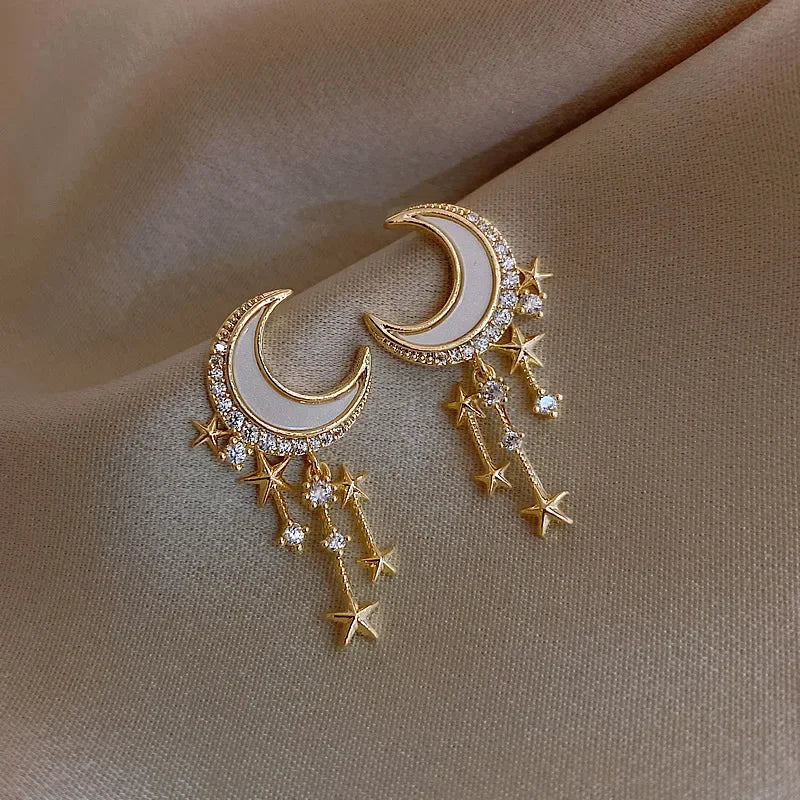 Süße Mond Stern Tropfen Ohrringe Exquisite Strass Ohrringe Gold Farbe Fischschwanz Mini Ohrringe Damen Mode Ohr Schmuck Geschenke