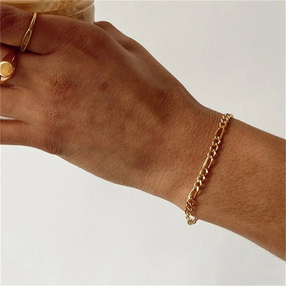 4MM Edelstahl Figaro Armband Gold Farbe Armband Für Frauen männer Hip Hop Schmuck Mode Zubehör