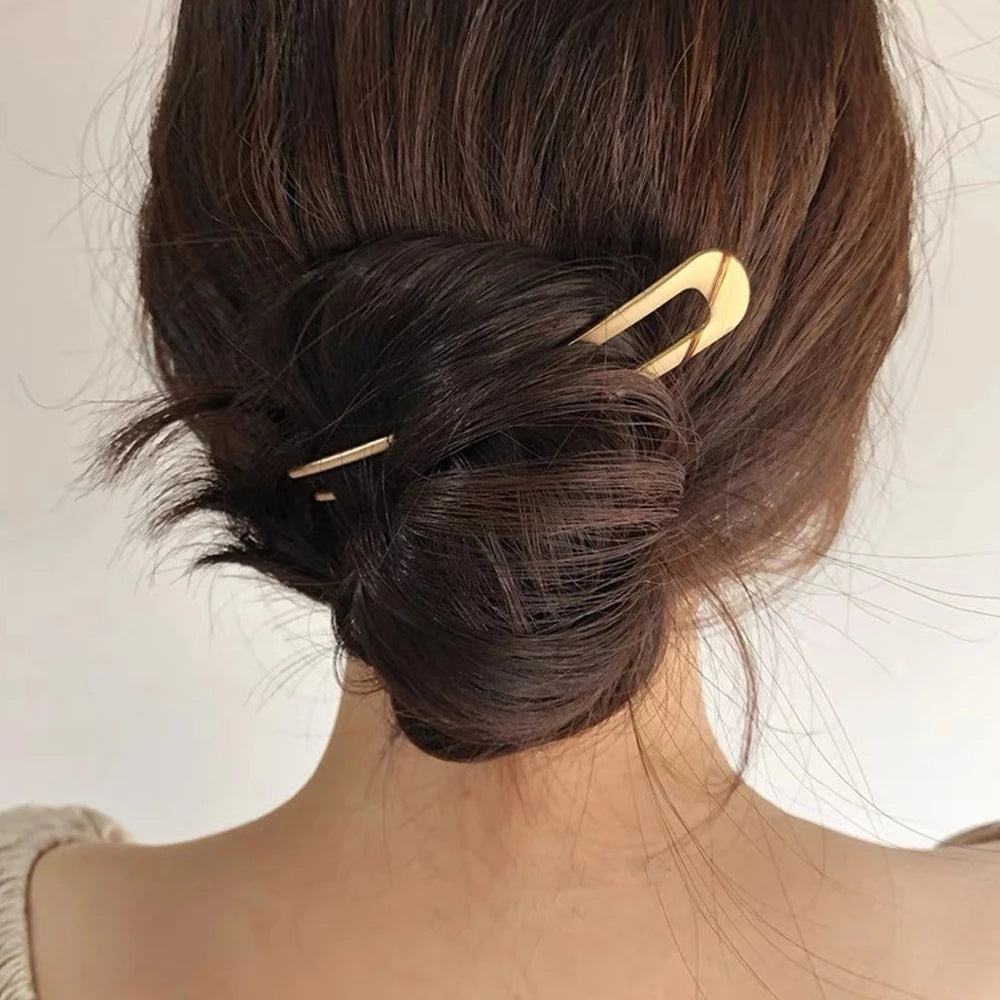 Einfache U-förmige Metall-Haarstäbchen, 2-Zinken, gedrehte Haargabel für Dutts, Chignons, Frauen und Mädchen, Pferdeschwanz, hält tägliche Frisuren