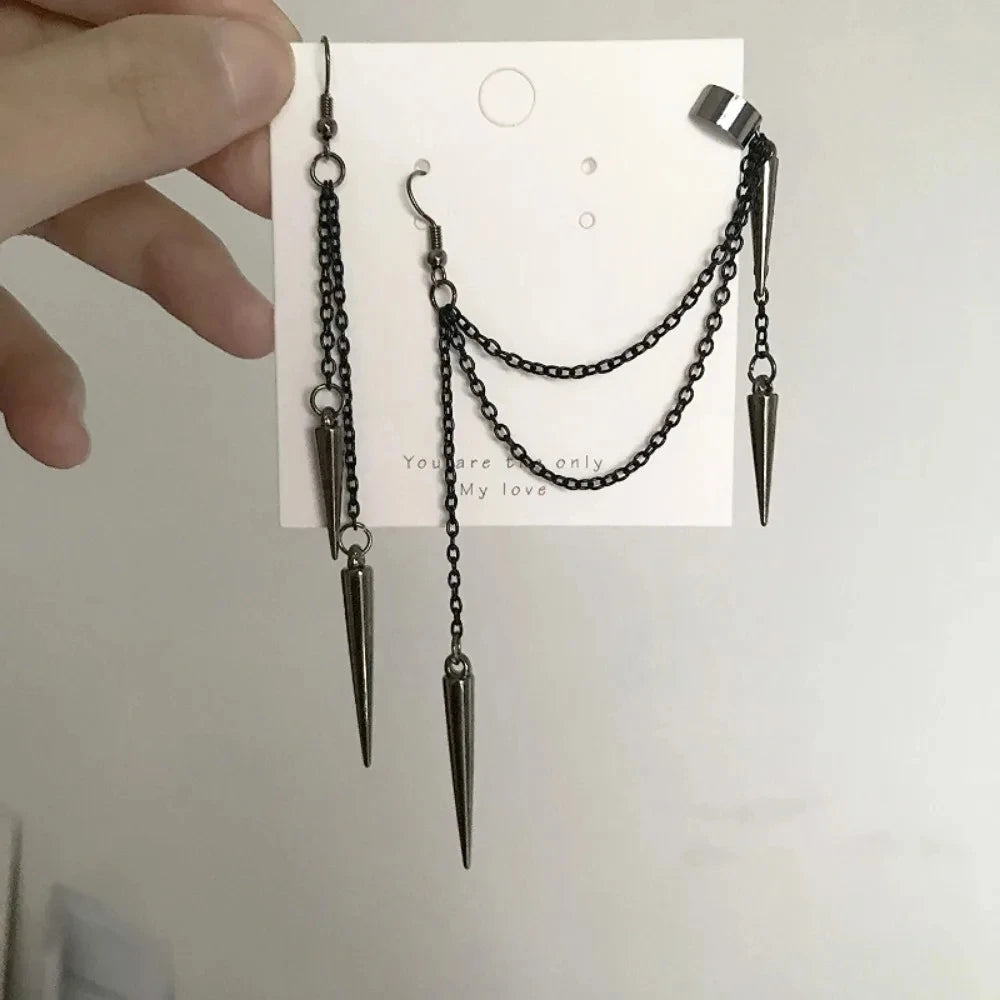 Neue Mode Kreative Trend männer Retro Schwarz Quaste Lange Kette Punk Ohrringe Hip Hop Nieten Ohrringe Weibliche Gothic Partei schmuck