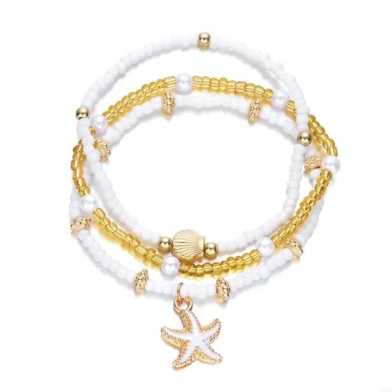 Elastische Meeresschalenperlen Schmuck -Nackenarmband Spuklet Set xx9c